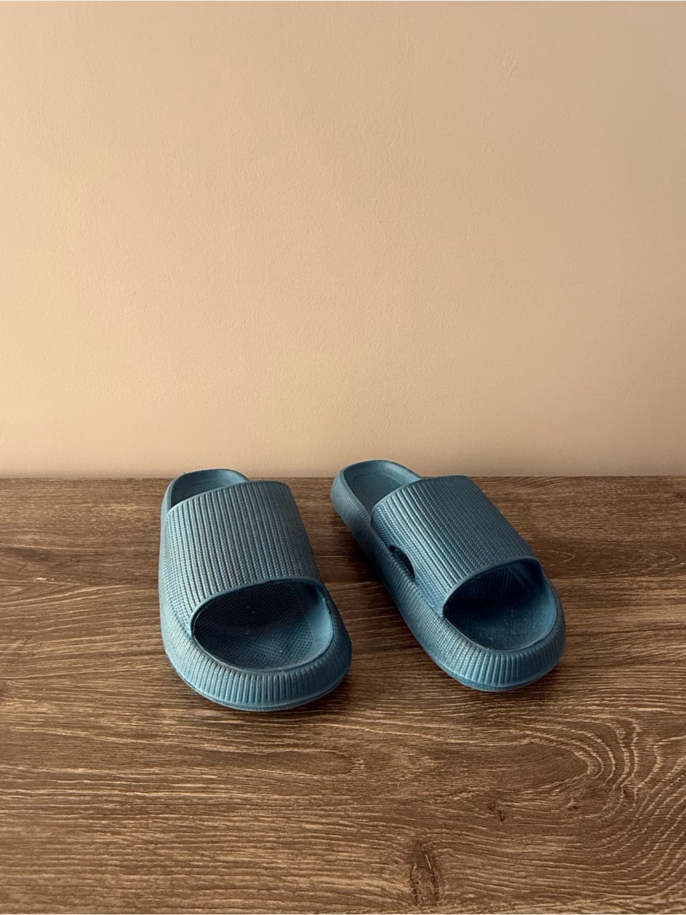Blue Ribbed Slide Sandals - Picture 3 of 5